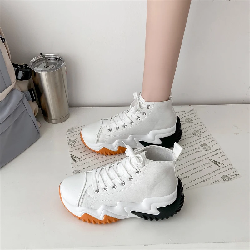 Autumn Women's Casual Platform Sneakers Stars Canvas Trainers Running Sport Shoes Tennis Shoes Thick-Sole Walking Sneakers 35-42