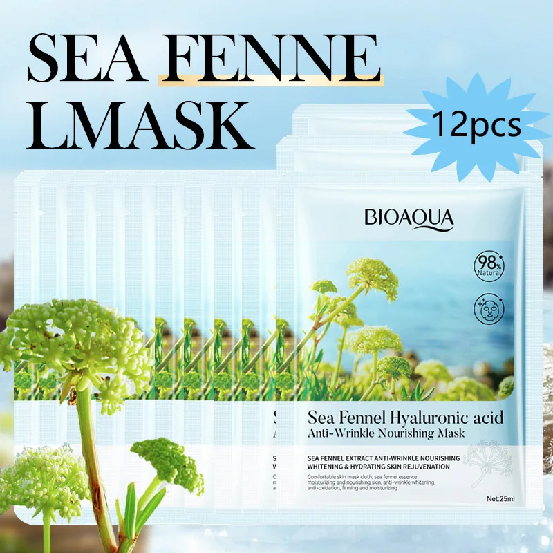 12pcs BIOAQUA Sea Fennel Hyaluronic Acid Anti Wrinkle Face Mask