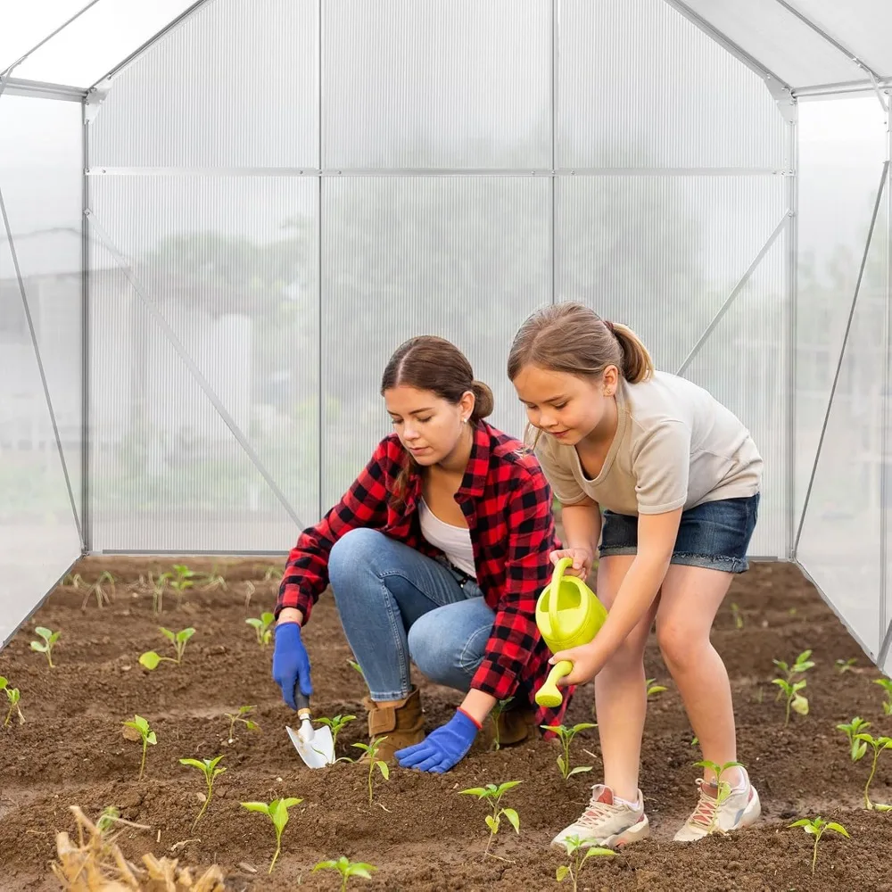 6x8 FT with 5 Roof Vents, Aluminum Large Walk-in Greenhouse for Outside Garden Backyard, Greenhouses 3
