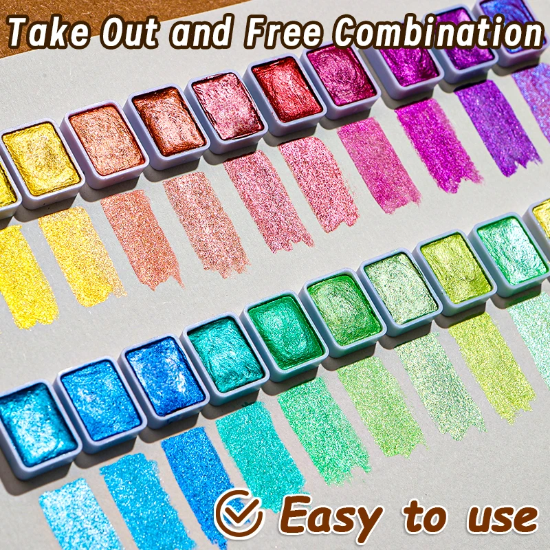 Shimmer 20 Colors Watercolors Paint Set,Sparkly,Metallic, Glitter Solid Water Color Paints for Artists, Students, Hobbyists 2
