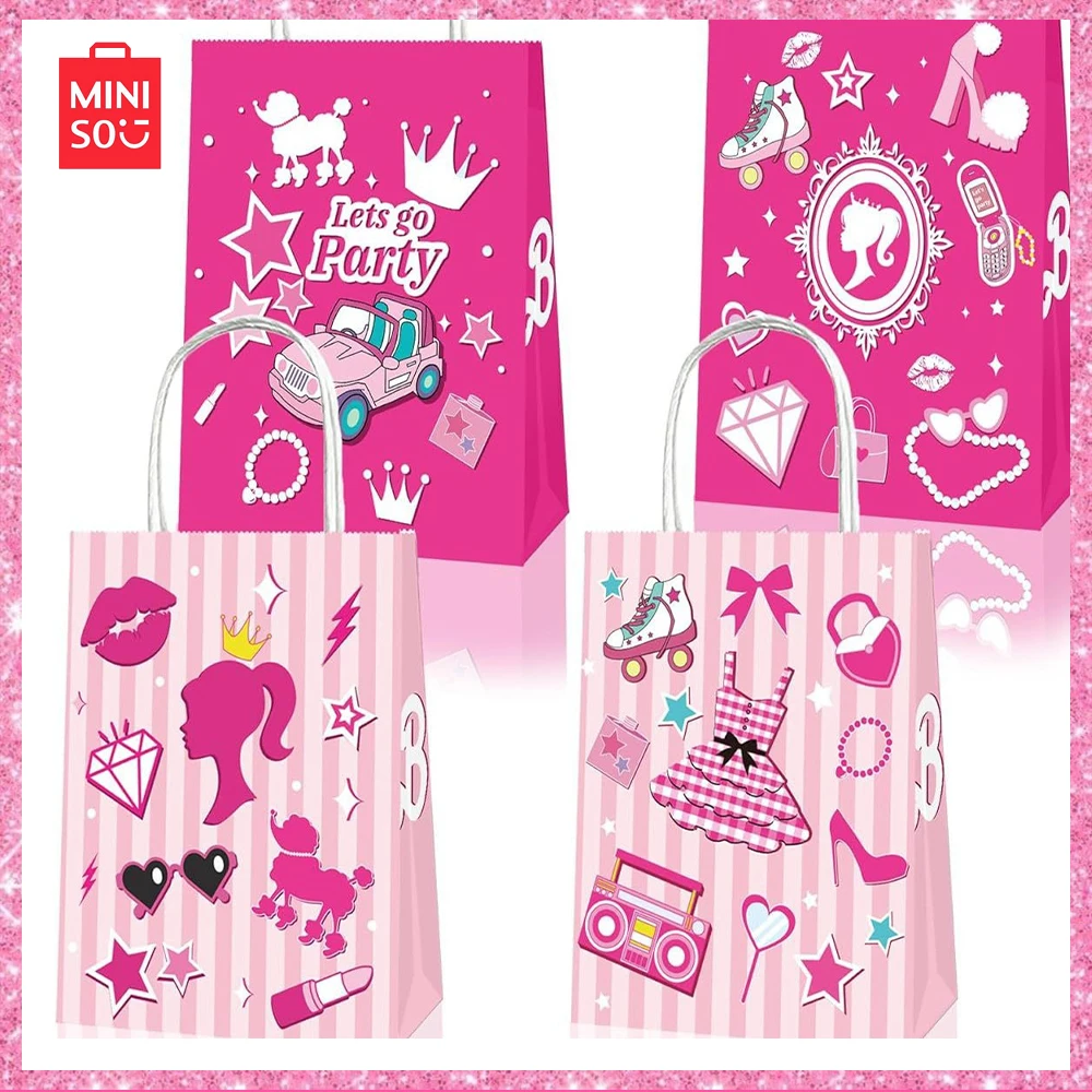 

Miniso Dream Барби, розовая женская сумка на день рождения, модная сумка для покупок из крафт-бумаги, Барби, аксессуары, сумка-тоут, Высококачественная подарочная сумка