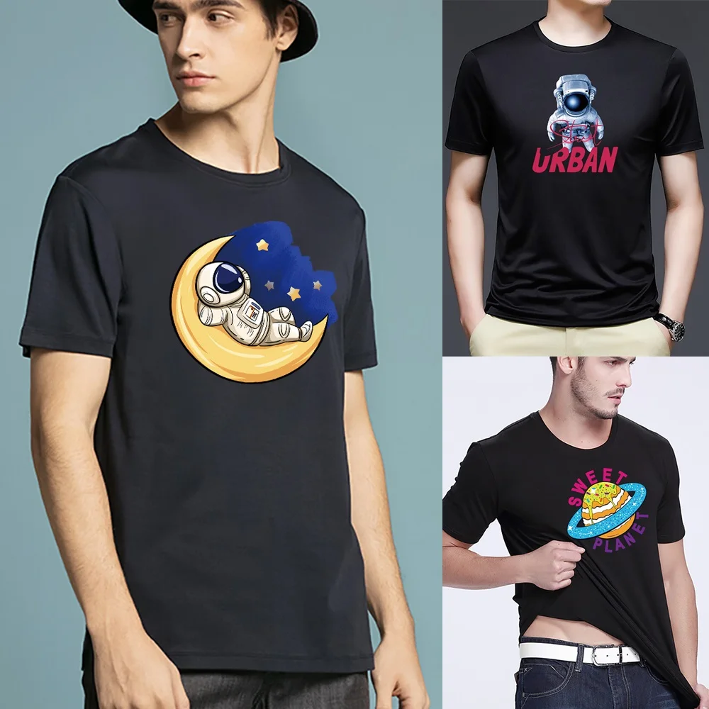 

Summer Top Mens T Shirts Harajuku Casual Clothes Short Sleeve Fashion Astronaut Printed O Collared Tshirts Fashion Soft Pullover