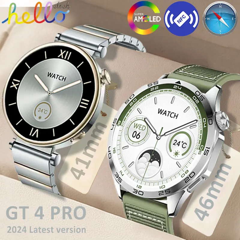 

For Huawei GT4 Pro Plus Smartwatch 2024 AMOLED NFC Compass Bluetooth Call IP68 Waterproof Smart Watch Men Women For IOS Android