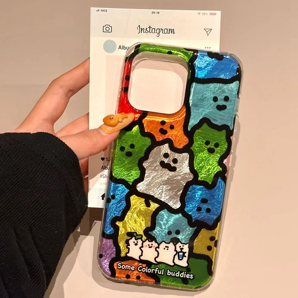 Korean Colorful Black Line Cats Phone Case