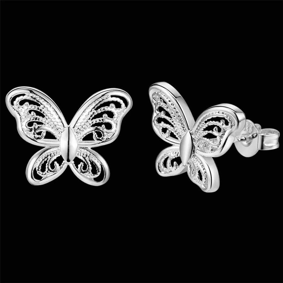 

High quality 925 Sterling Silver Earrings for Women party Jewelry elegant butterfly Ear studs Christmas Gifts