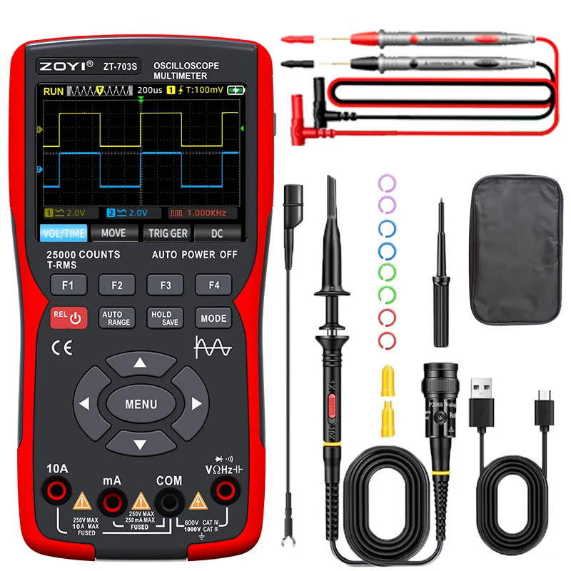 Digital Multimeter Multimeter Tester Digital Oscilloscope ZOYI ZT703S 3in1 Digital Multimeter 50MHz Bandwidth 280MS Rate PC Waveform Data Storage Dual Oscilloscope Signal Generator