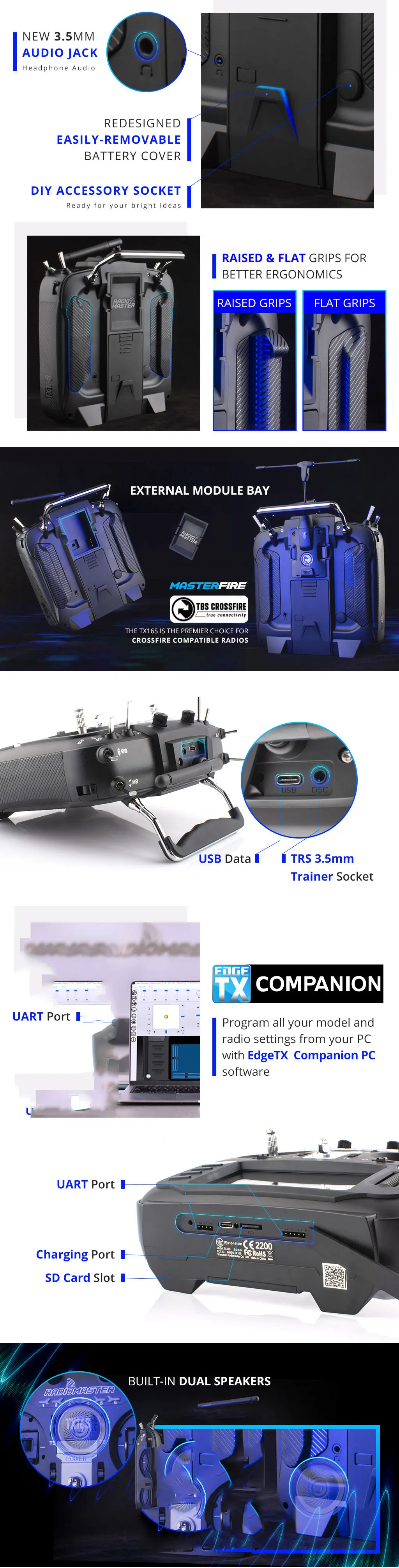 RadioMaster TX16S MKII V4.0 16ch 2.4G Radio Transmitter Remote Control ELRS 4in1 Version Support EDGETX OPENTX for RC Drone 17 NEW 3.5MM AUDIO JACK He dphone Audio REDESIGNED