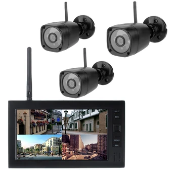 Yobang Security 7 인치 모니터 홈 보안 3 카메라 시스템, 2.4G 무선 쿼드 SD 녹화 PIR 알람, 4CH 디지털 DVR 감시