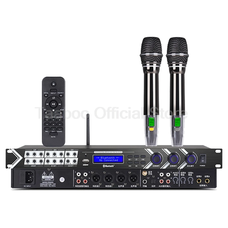 Professional Reverb Effector Bluetooth Digital Reverb Preamplifier Karaoke Stage DJ with microphone Mixer for Family Singing KTV