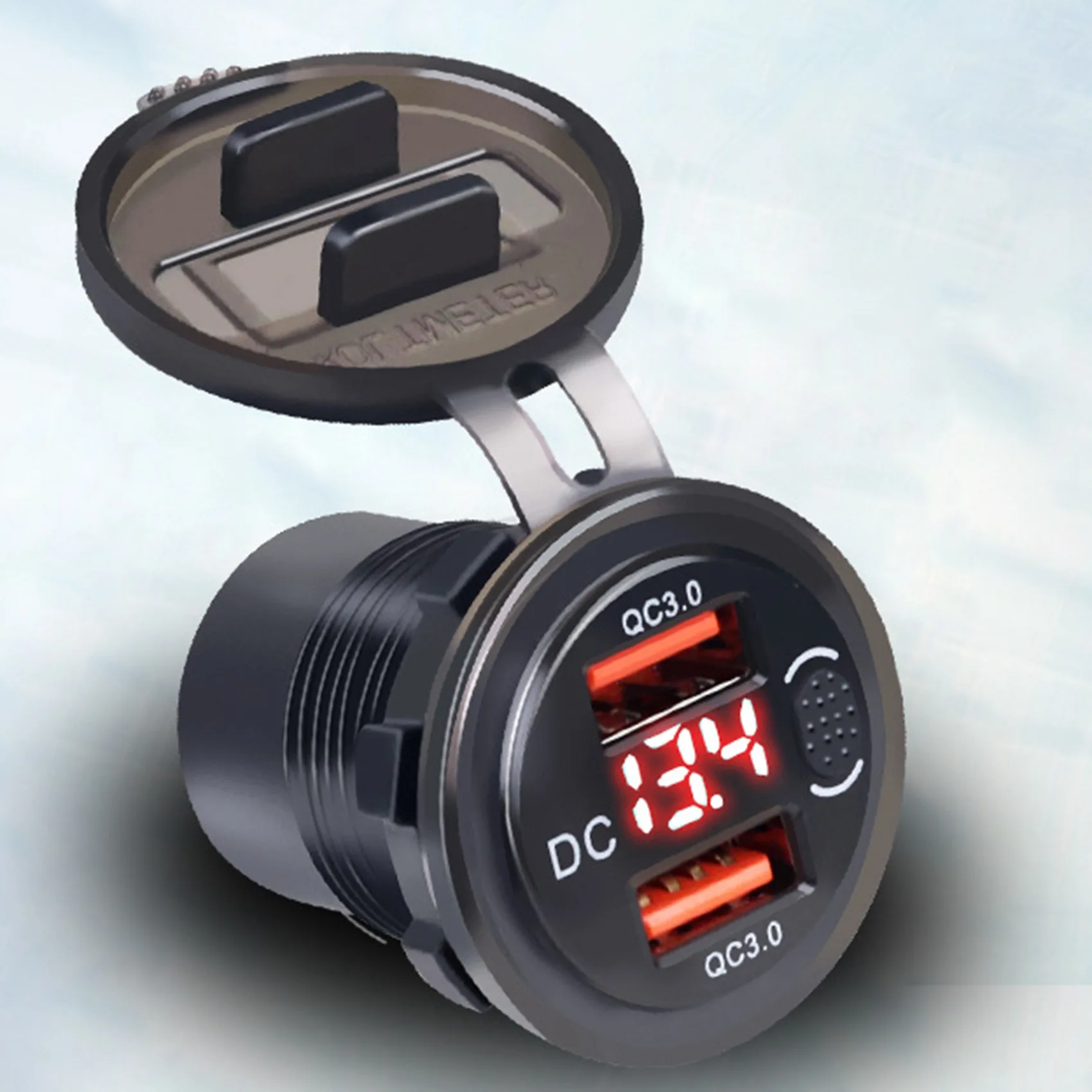 차량용 고속 충전 듀얼 QC3.0 USB 충전기 소켓, 단추 스위치 LED 전압 디스플레이, 파란색 고속 충전