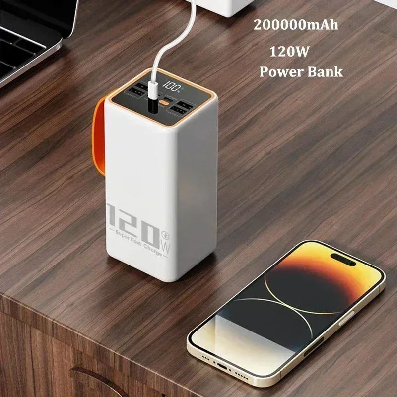 New 200000mAh Power Bank 120W Super Fast Charging for Iphone Xiaomi Laptop LED Light Powerbank Portable External Battery Charger 5