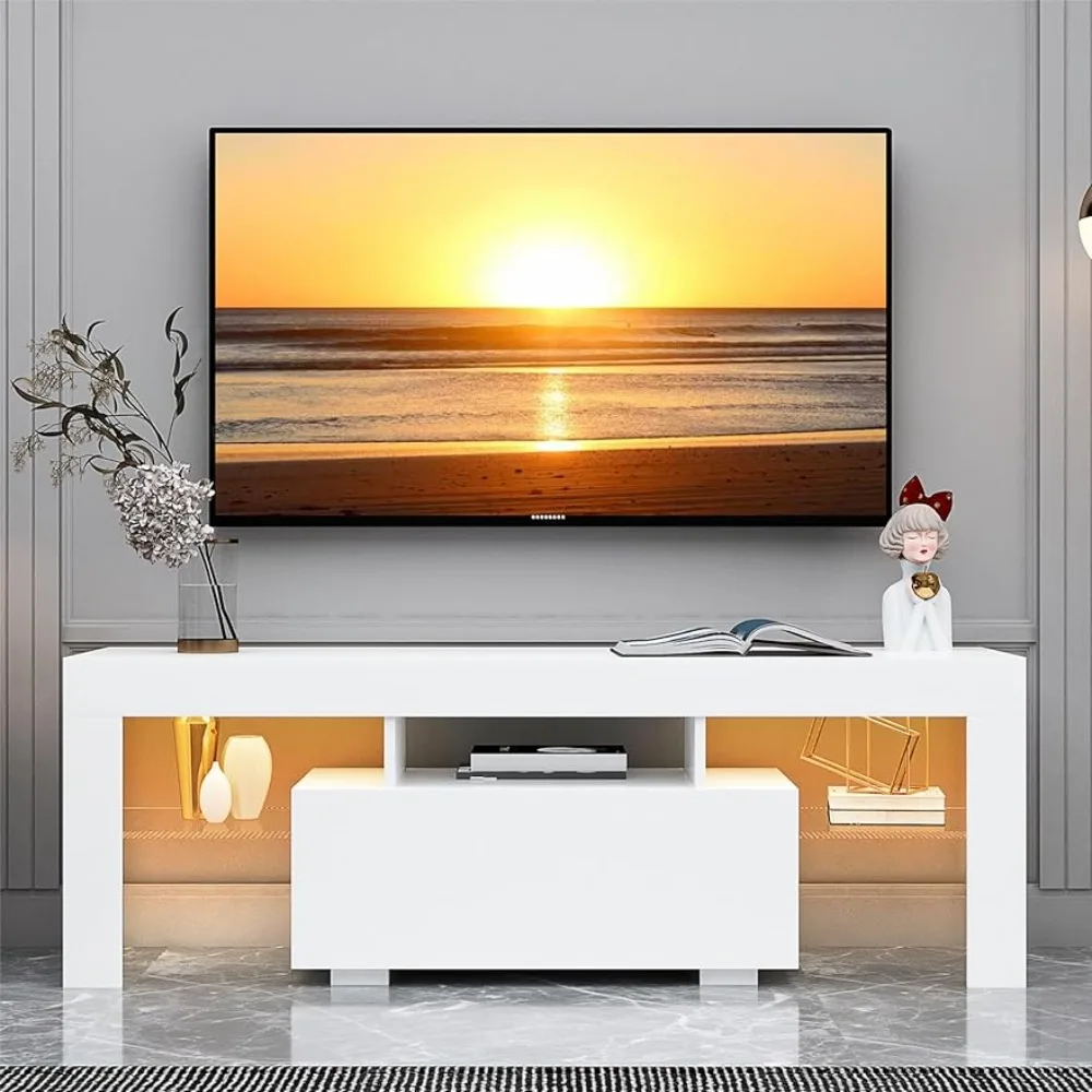 

Tv Stand Living Room Furniture Free Shipping 51 Inch Modern LED Entertainment Center Stand With High Gloss for TV Up to 55 Inch
