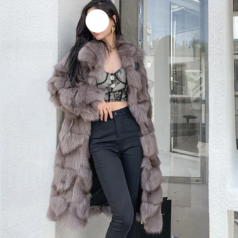 

Faux fox fur coat for women, long and versatile, loose and casual, knee length, winter thick and warm coat, young and new