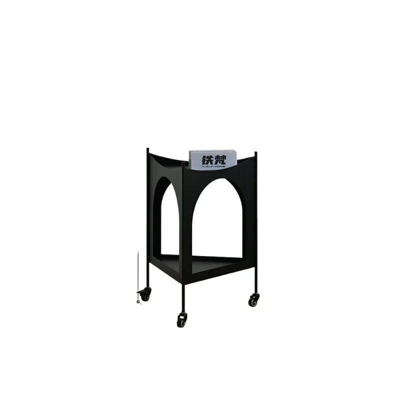 Ironfen Mobile Side Table, Small Black Tea Table for Living Room and Balcony, Creative Pushcart Coffee Table