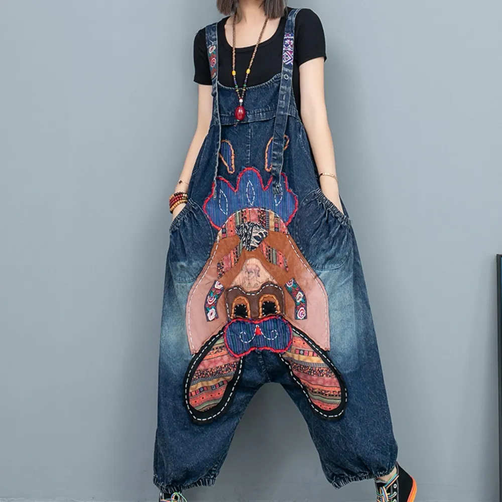 

Тяжелая промышленность ручная вышивка нашивка джинсовый плечевой ремень длинные брюки женские 2024 летний возраст снижение Свободные Комбинезоны LX932