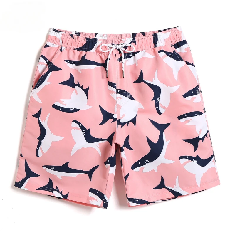 

2023 Summer Men's Beach Pants Quick Dry Loose Beach Vacation Five Quarter Pants Pink Shorts Flat Angle Swimming Trunks