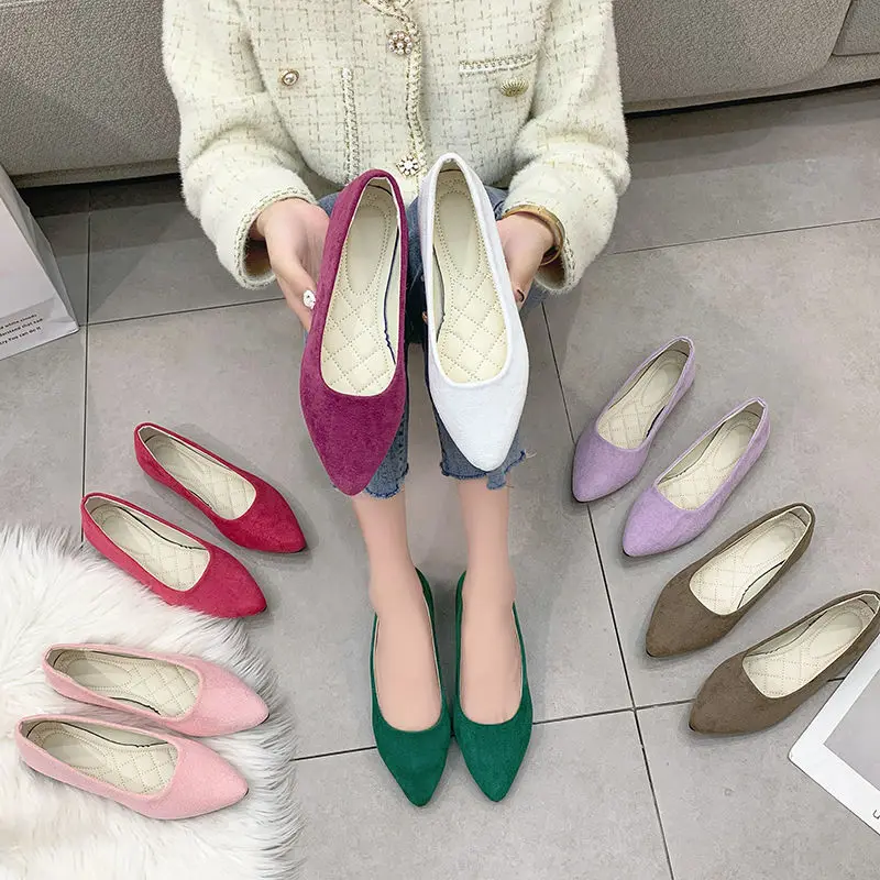 

Туфли женские на плоской подошве, замшевые топ-сайдеры с острым носком, без застежки, универсальные рабочие туфли, большие размеры 43