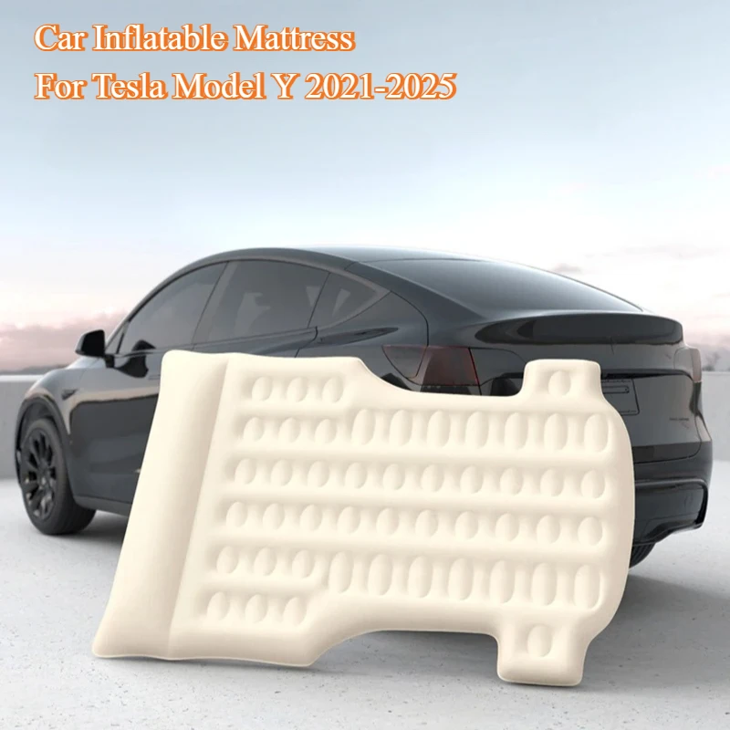 For Tesla Model Y-Car Air Bed Portable Rear Folding Inflatable Mattress for Camping with Flocking Surface and Air Pump