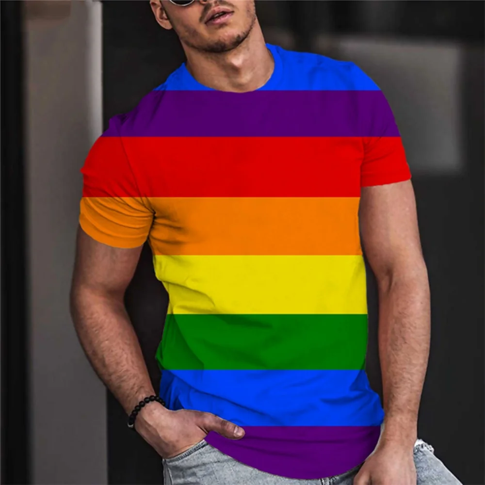 Fashion Rainbow T Shirt Heart Y2k T-Shirt Summer Short Sleeve Tops Lesbians Gays 3D Printed Harajuku Tees Tops Unisex Clothing 3