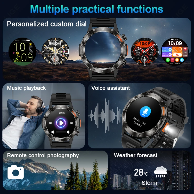 LIGE Outdoor Bluetooth Call Smart Watch Men 360 * 360 High Definition Full Touch Screen Sports Health Monitoring Smartwatch Men