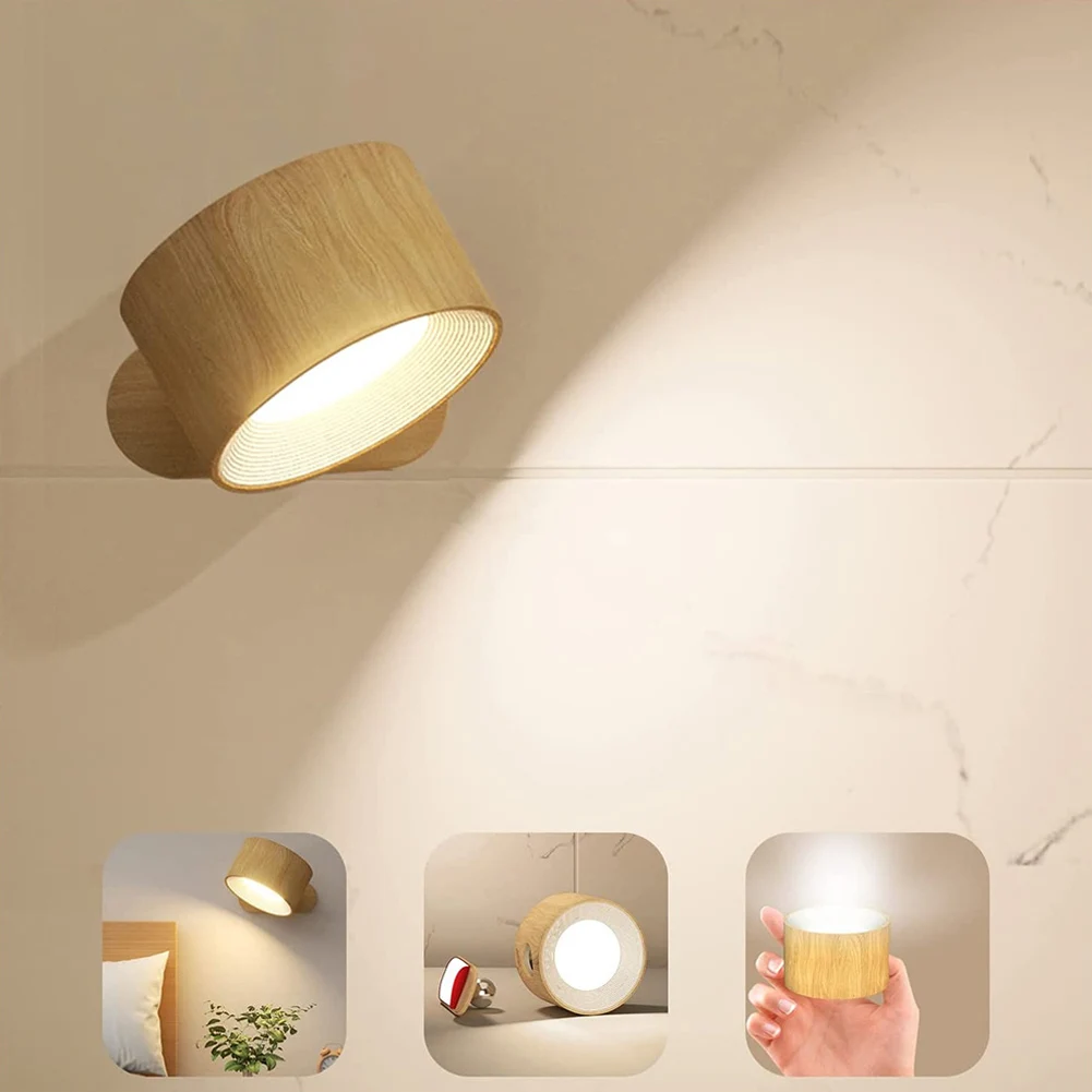 

LED Wall Light USB Rechargeable 360° Magnetic Ball Rotate Dimmable Touch Control Wall Mounted Reading Lamp For Bedside Home