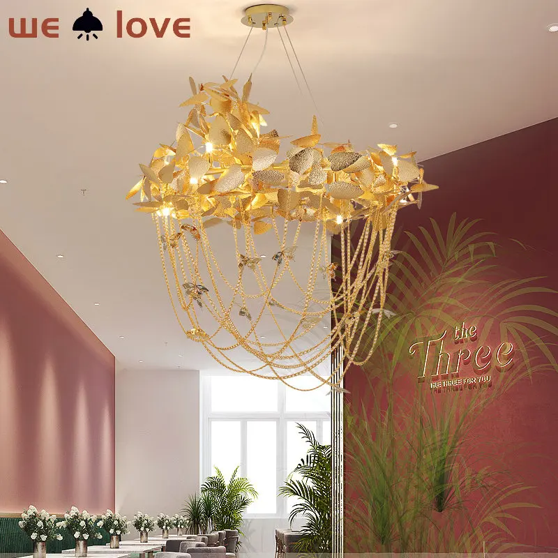 

Luxury Gold Lustre Chandeliers Designer Villa Art Room Decor Leaves Hanging Lamps for Ceiling Hotel Living Room Lobby Lighting