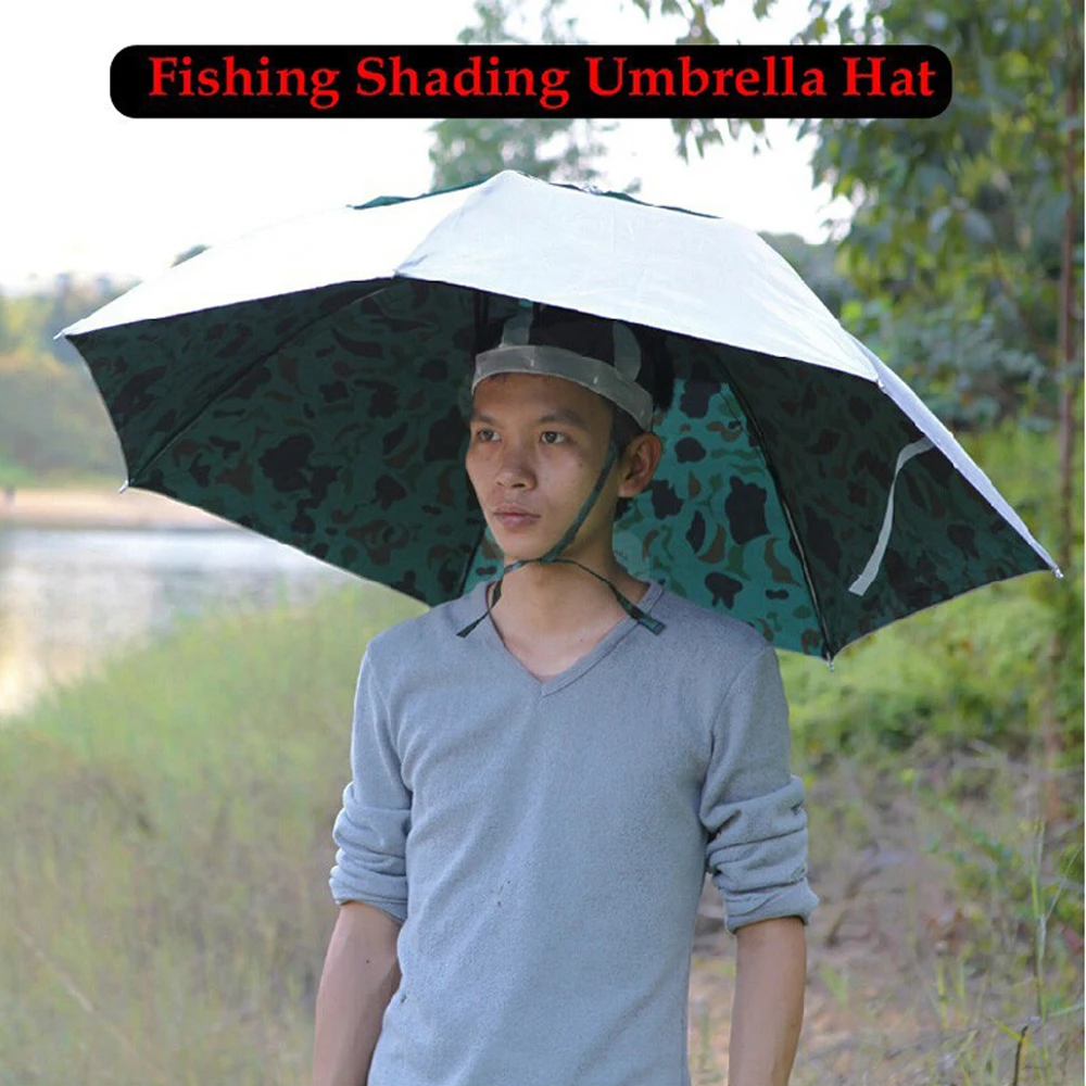 1 Piece Camouflage Three Folding Large Fishing Cap Shading Sun-proof Fish Umbrella Hat Outdoor Sports Wear Open Diameter 100cm sun hats,fisherman hat,umbrella hat,fishing hats