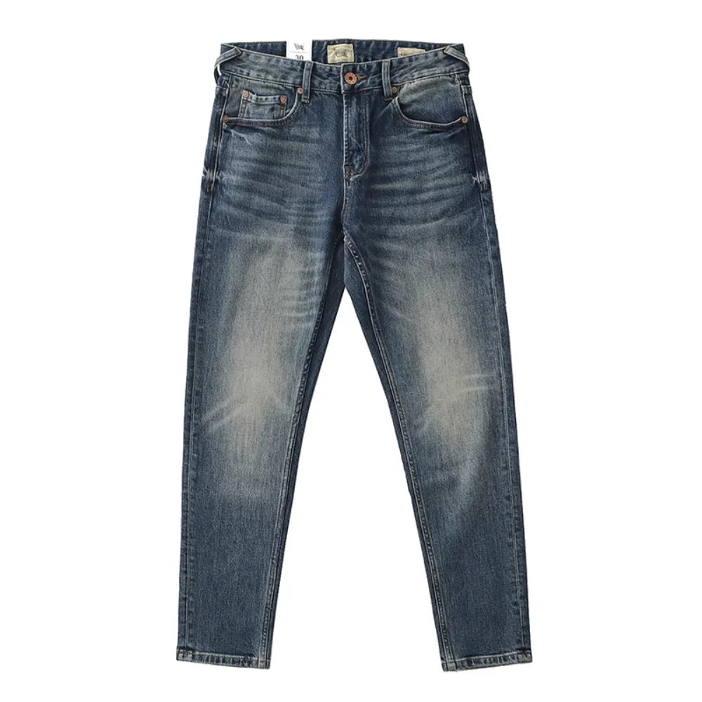 

Мужские джинсы с эффектом потертости, Новые облегающие эластичные повседневные Прямые длинные брюки в стиле ретро