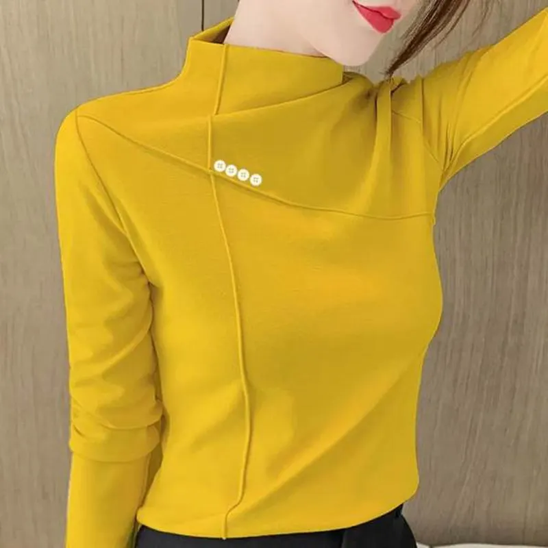 

Women T-shirt Long Sleeve 2022 Autumn Winter Warm Bottoming Shirt Solid Color Pollovers Casual Tops Female Fashion Streetwear