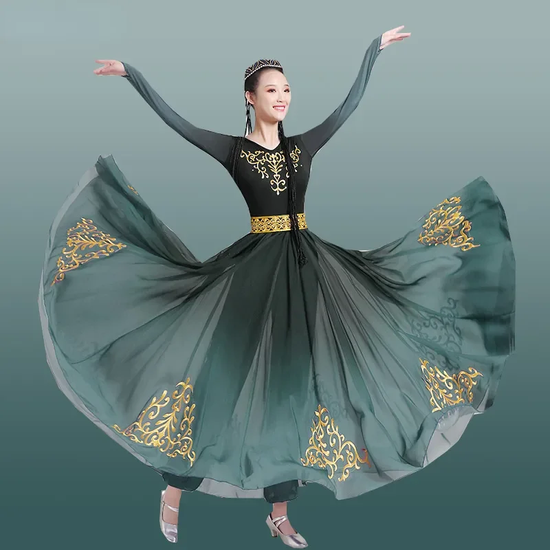 

Xinjiang Uygur Dance Performance Costumes Female Ethnic Minority Dance Wear Mongolian Dance Dress National Dance Clothes Outfit