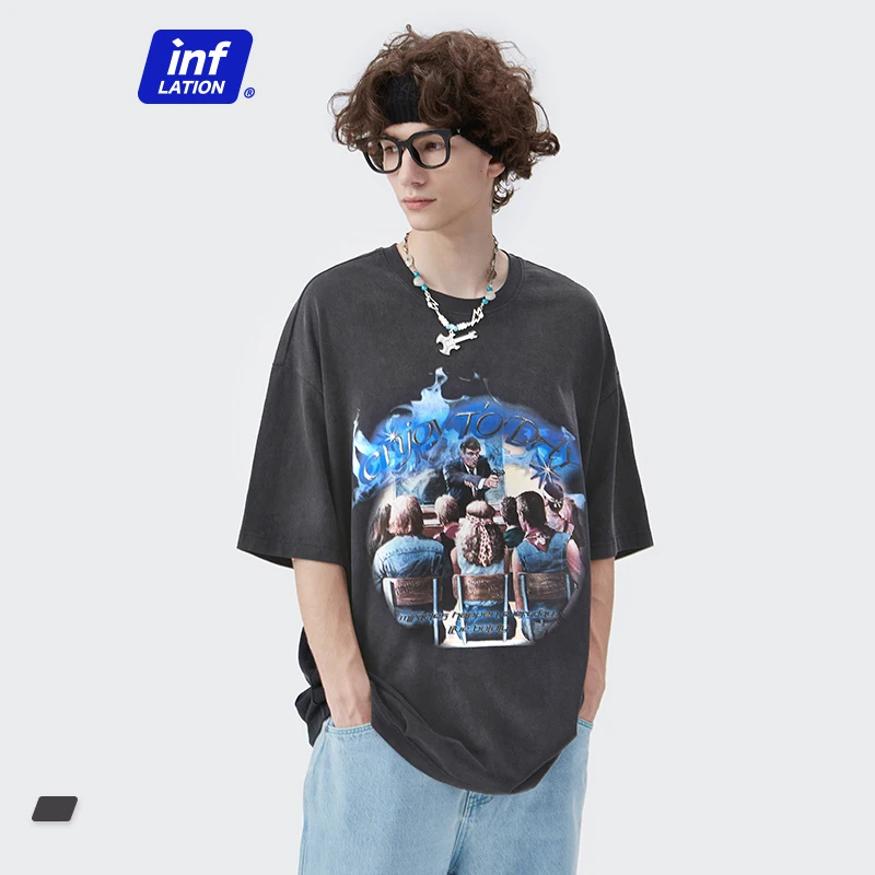 INFLATION Retro Washed T shirts Men 