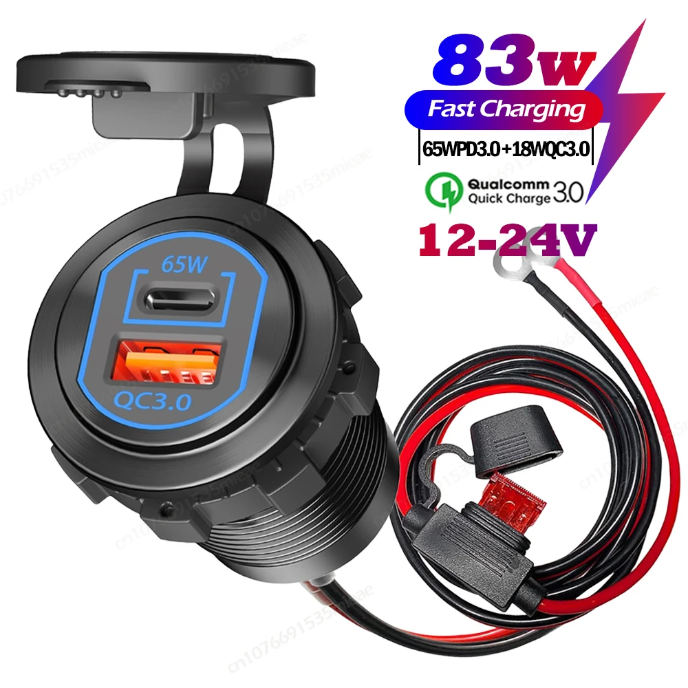 NEW 83W 12 USB Outlet USB-C Laptop Car Charger (with 15A Fuse) 65W PD3 ...