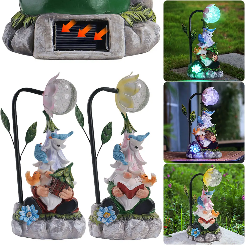 

Скульптура в виде Гнома На солнечной батарее, ночник, искусственное украшение, лампа в виде фигурки гнома, уличный декор для лужайки, двора, крыльца