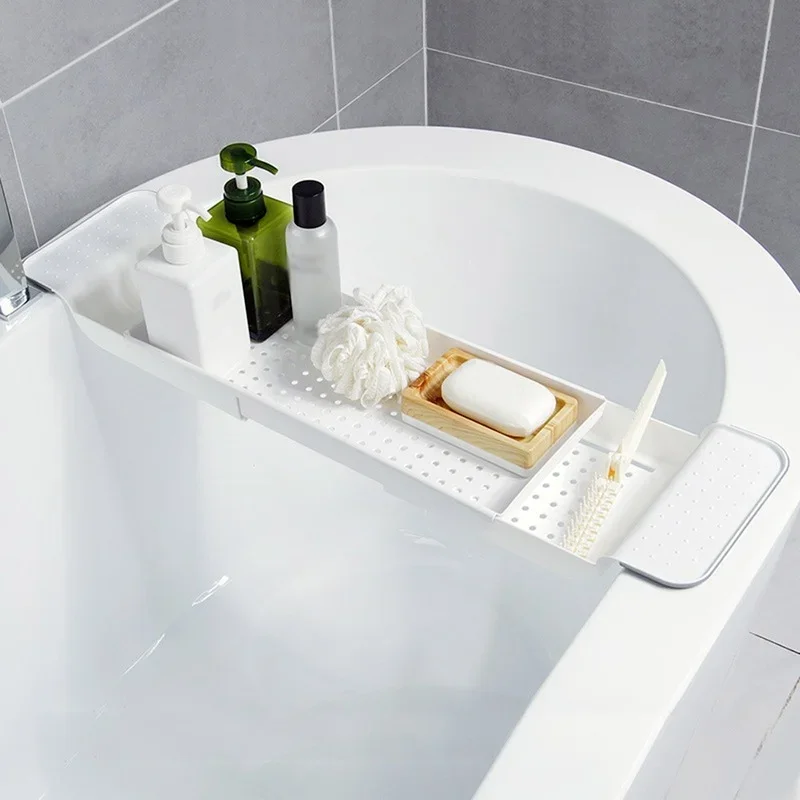 Bathtub Storage Rack Extendable Bathroom Tray Shower Caddy Bamboo Bath Tub Rack Towel Book Holder Storage Organizer Accessories