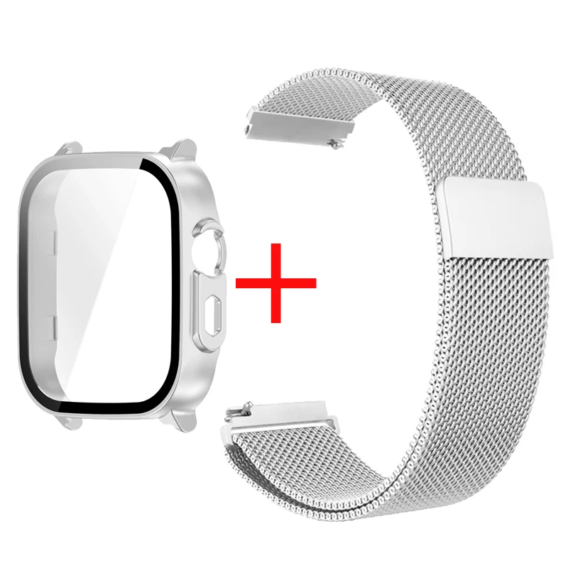 Premium PC Protector Case with Stainless Steel Milanese Loop Wristband and Screen Protect Cover