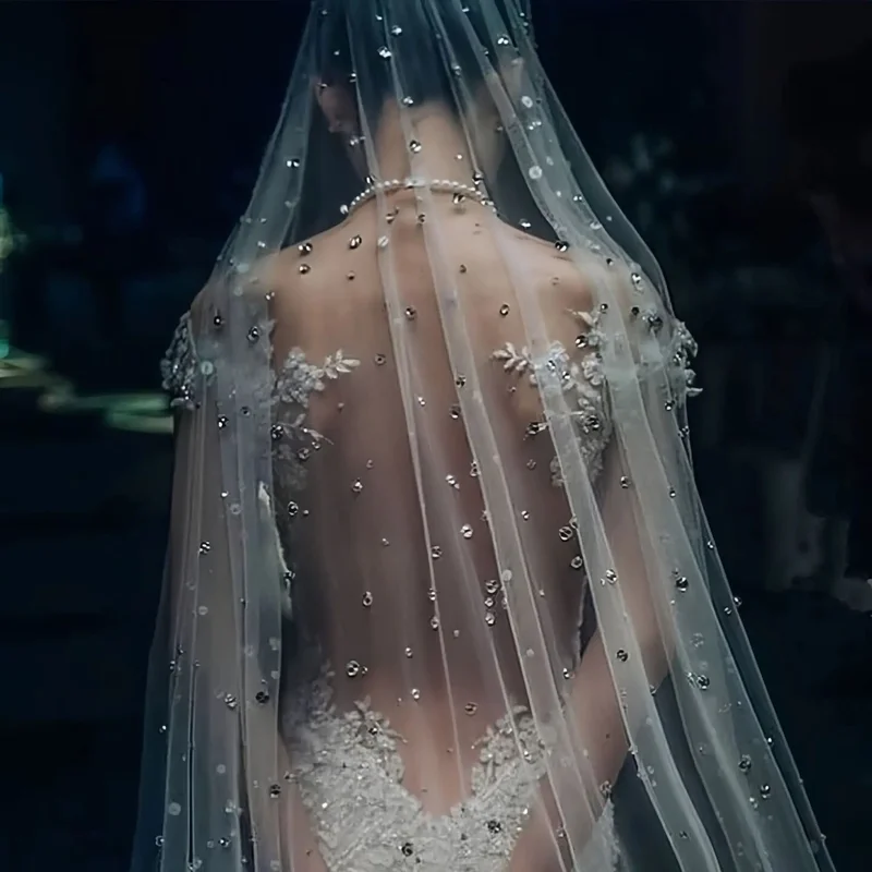 

Sparking Wedding Bride Veil Rhinestone Bridal Veils 1 Tiers Mix Crystals Beaded Tulle white Wedding Accessories Diamond A58