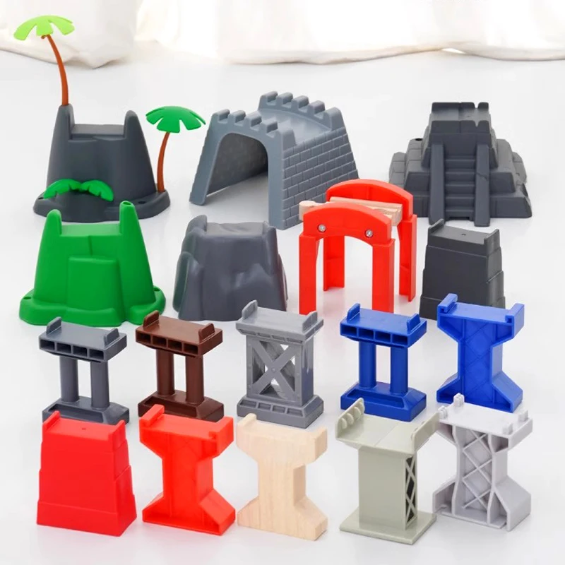 Wooden Train Track 6-Piece Grey Train Bridge Support Risers - Multi ...
