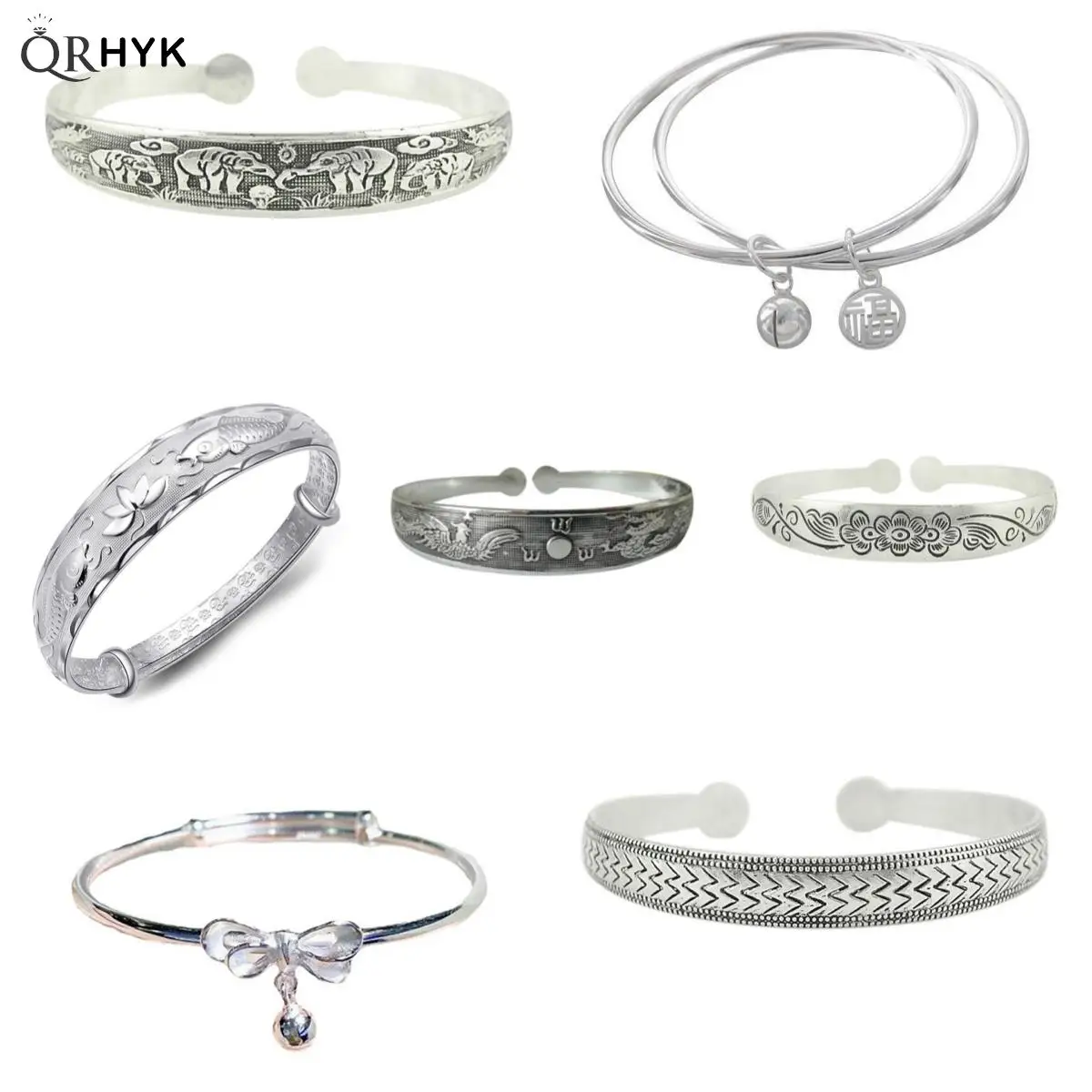 Silver Plated Bezel Open Bangle Bracelet Jewelry Women Female Models Blossoming