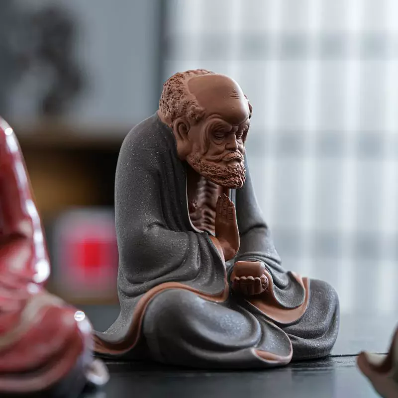 Chinese Zen Bodhidharma Statue, Handmade Figurine, Oriental Decor, Home Office Desk Decoration, Gift for Meditation & Yoga Lover