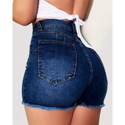 Summer Women Washed Pocket Design Denim Shorts Female Casual Pocket Design High Waist Skinny Jeans Short Hot Pants Streetwear