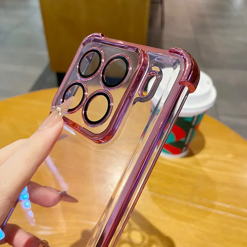 Clear Plating Soft Silicone Shockproof Phone Case with Full Lens Film Protection