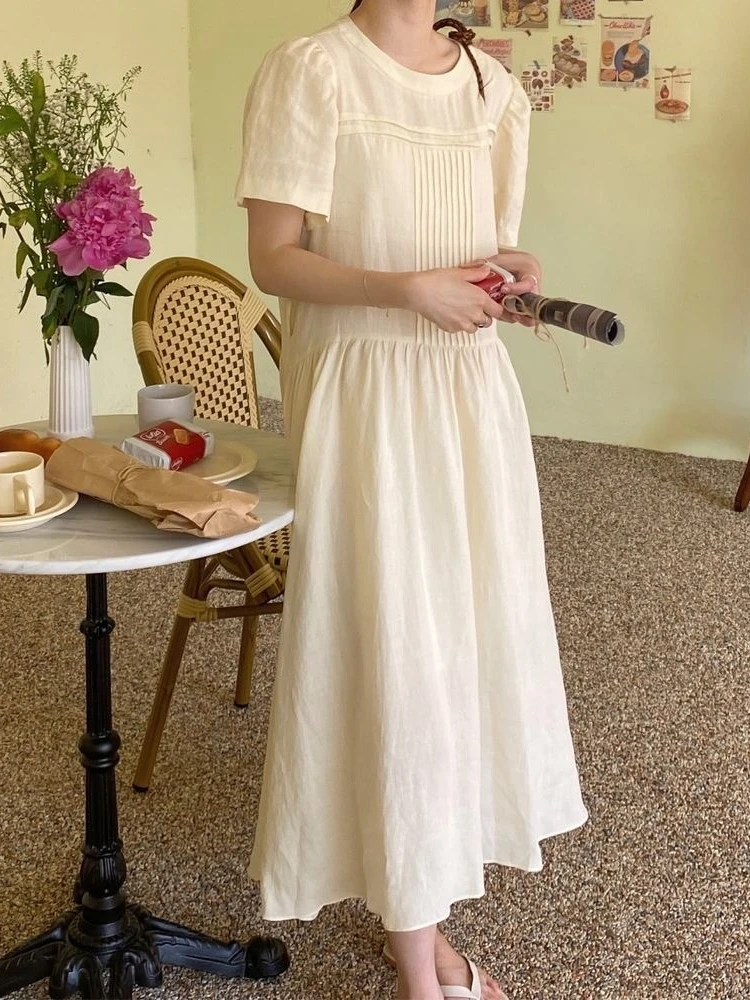 

Корейское шикарное летнее новое французское нежное нишевое дизайнерское платье средней длины на бретелях с круглым вырезом платья для женщин Одежда для женщин