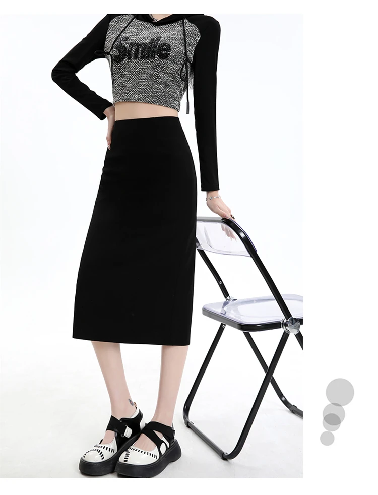 2026 Elegant A Line Long Skirts Women Spring Summer Faldas Fashion High Waist Office Lady Back Slit Mid-Length Pencil Skirts