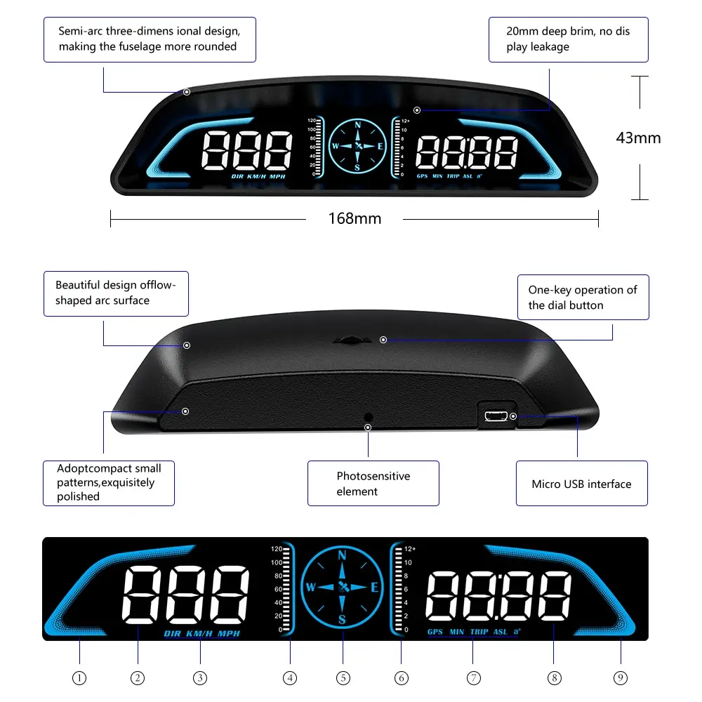 WYOBD G3 GPS HUD on Board Time Display Instrument Speedometer Head Up