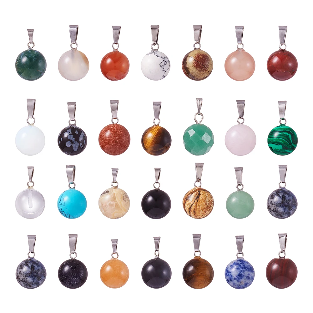 50pcs Wholesale Natural & Synthetic Round Stone Pendants For Necklace