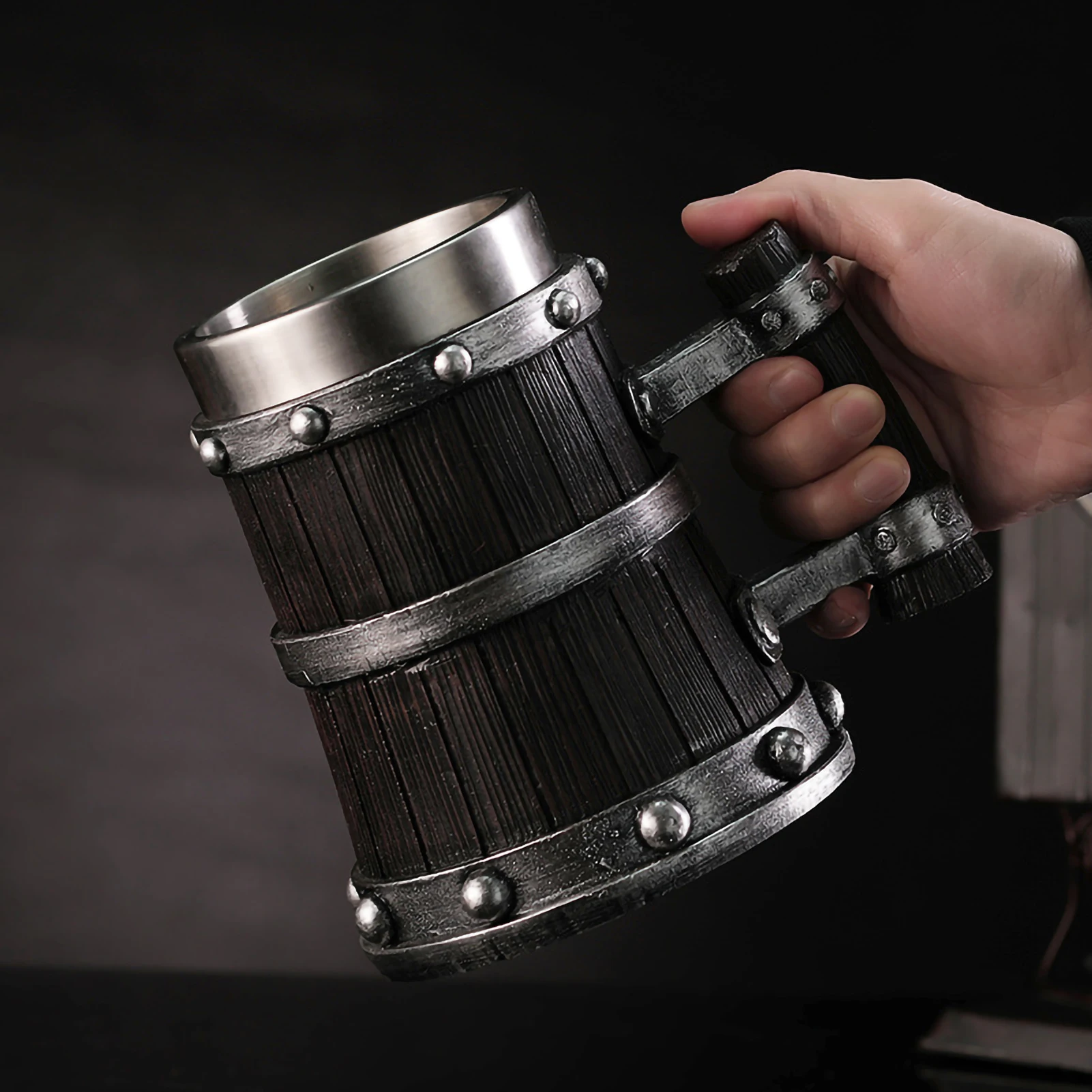 Original Viking Drinking German large wooden barrel beer mug Stainless Steel Barrel Beer Cup wine water glass large capacity