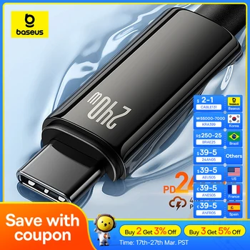 Baseus 240W USB C타입 케이블 아이폰 15 용 PD3.1 슈퍼차지, 리얼미 삼성 S23 5A, 맥북 PC용 C타입 고속 충전기 케이블