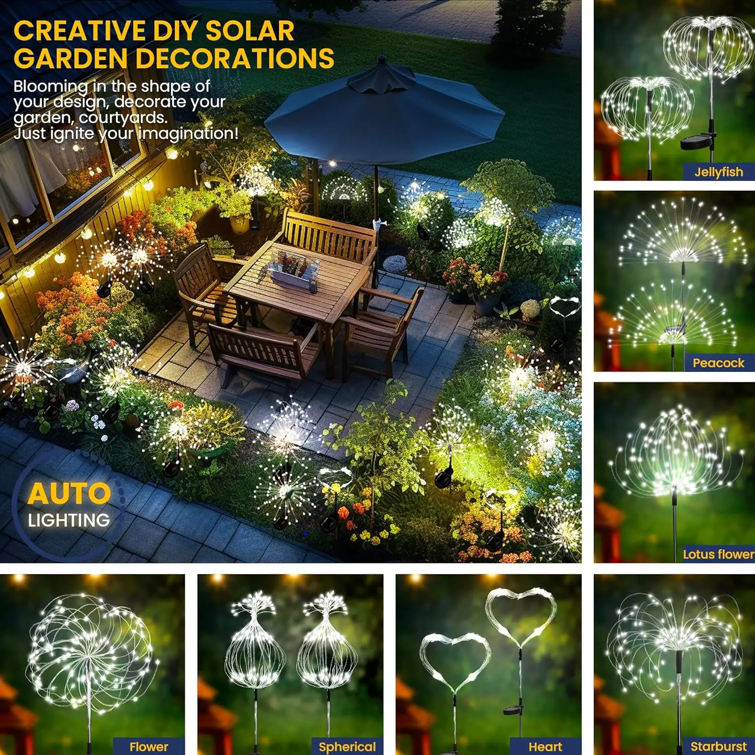 Guirlande lumineuse solaire pour jardin extérieur, 60/200/420 LED, motif pissenlit, à planter, idéale pour Noël et Halloween. Décoration de pelouse._voghion.com