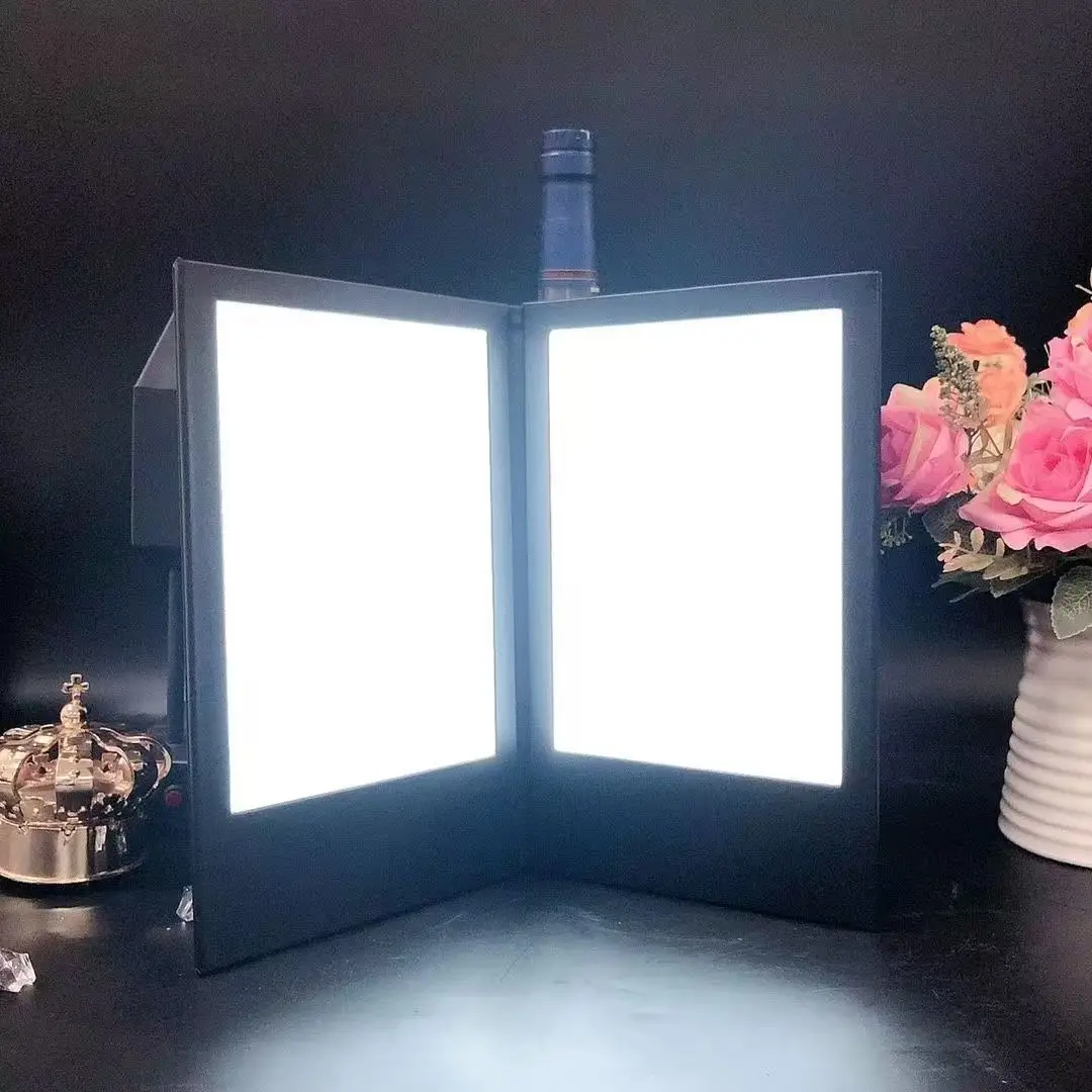 Rechargeable A4 LED Light Menu Book Page Turning Double Side PU Leather Display Night Club Restaurants Beer Bar Shop Cafe