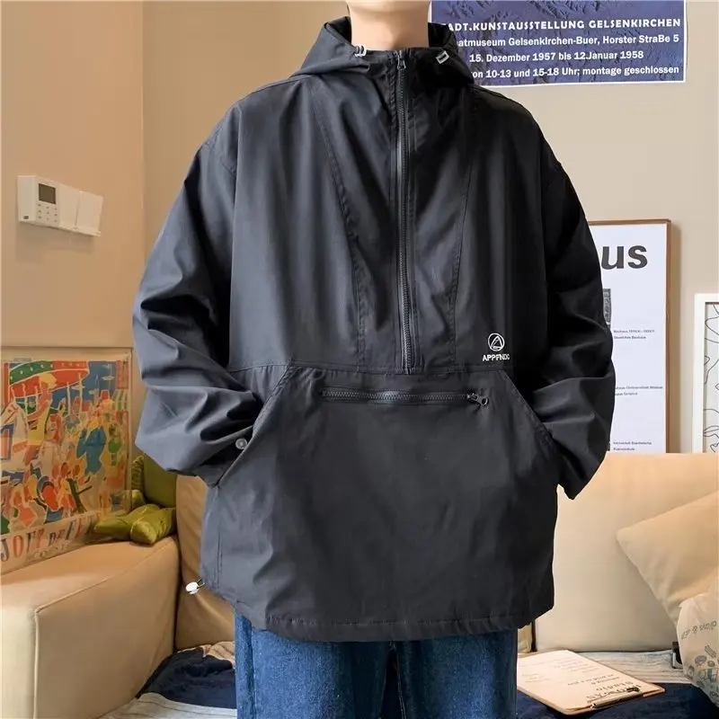 

Streetwear 2023 Spring Autumn Hooded Casual Men's Jacket Solid Color Windbreak Cargo Jackets For Men